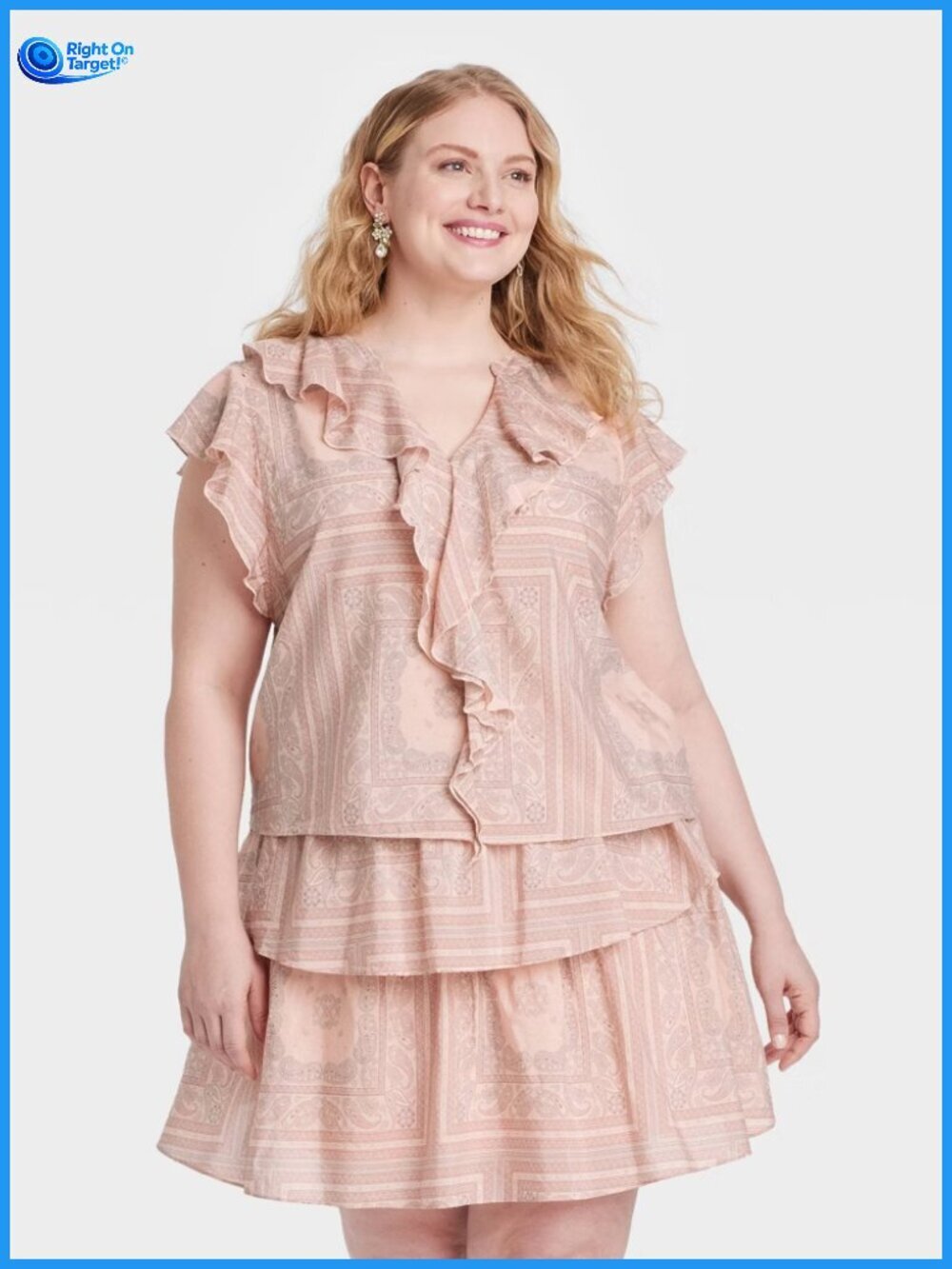 1X - Womens Flutter Short Sleeve Blouse - Universal Thread - Pink Paisley - Pink